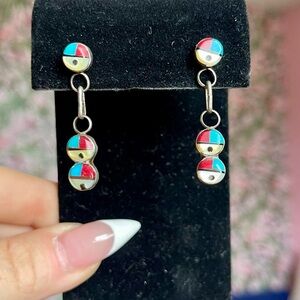Vintage Zuni Turquoise Coral Earrings